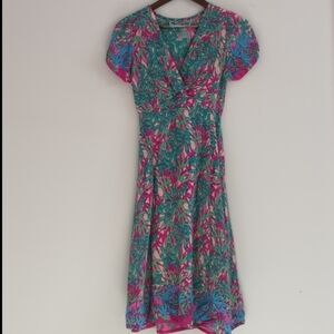 Rainbow Jo Hawaii Floral Dress Fit And Flare Maxi Floral Dress Pink and Green‎ S